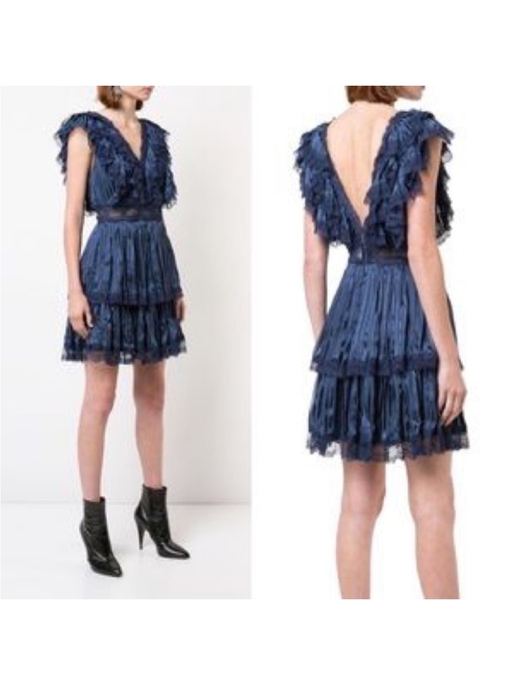 Alice + Olivia Navy Ruffled MINI STRIPE-SAPPHIRE Dress